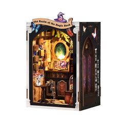 DIY miniature book nook kit, dark cabinet design with glowing portal window
