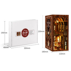 DIY book nook kit box with assembled wooden miniature display shown