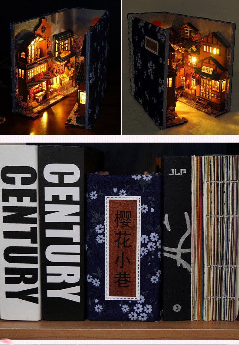 Japanese style DIY Book Nook Kit (Sakura Spring Street Bookshelf, Craft Gift)