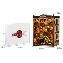 DIY miniature kit with white storage box and assembled wooden museum building miniatures