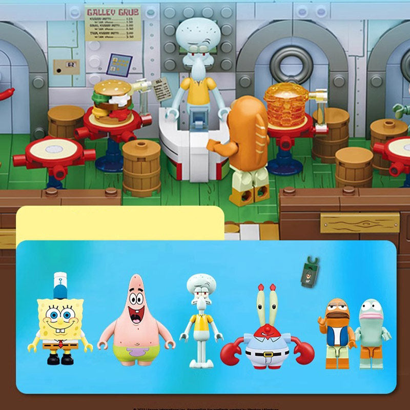 Authentic SpongeBob Krusty Krab Building Blocks Set | Interactive Light-Up Restaurant Diorama | 3D Brick Toy | Premium Anime Collector Gift