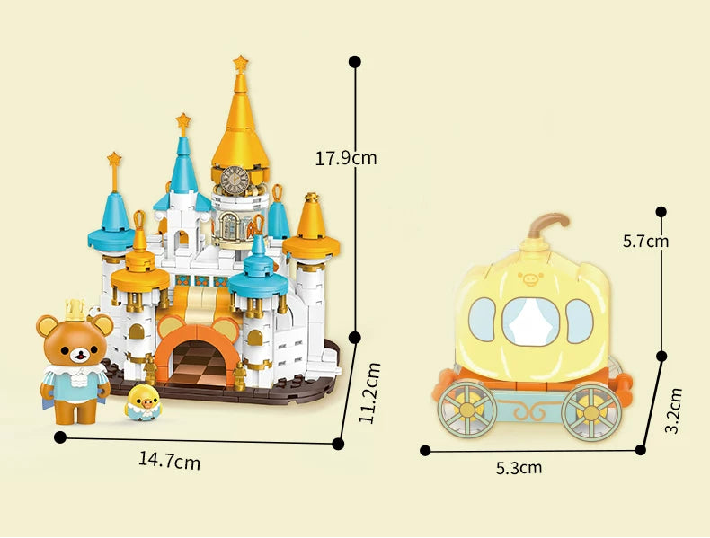 inbrixx is a genuine relaxed bear fairy tale castle pumpkin cart small particle assembly block toy ornament