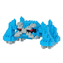 A blue and gray Lego monster made of small blocks.