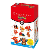 Fire-type Pokémon nanoblock kit box with mini building figures, six included