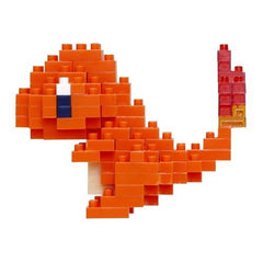 A pixelated image of a Pokemon character composed of numerous small orange and red blocks.
