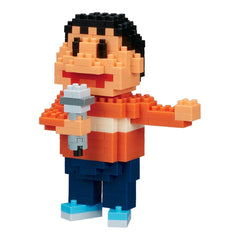 A pixelated figure of a boy holding a microphone.