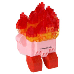 A pink and red Lego figurine with a fire-like design on its head.