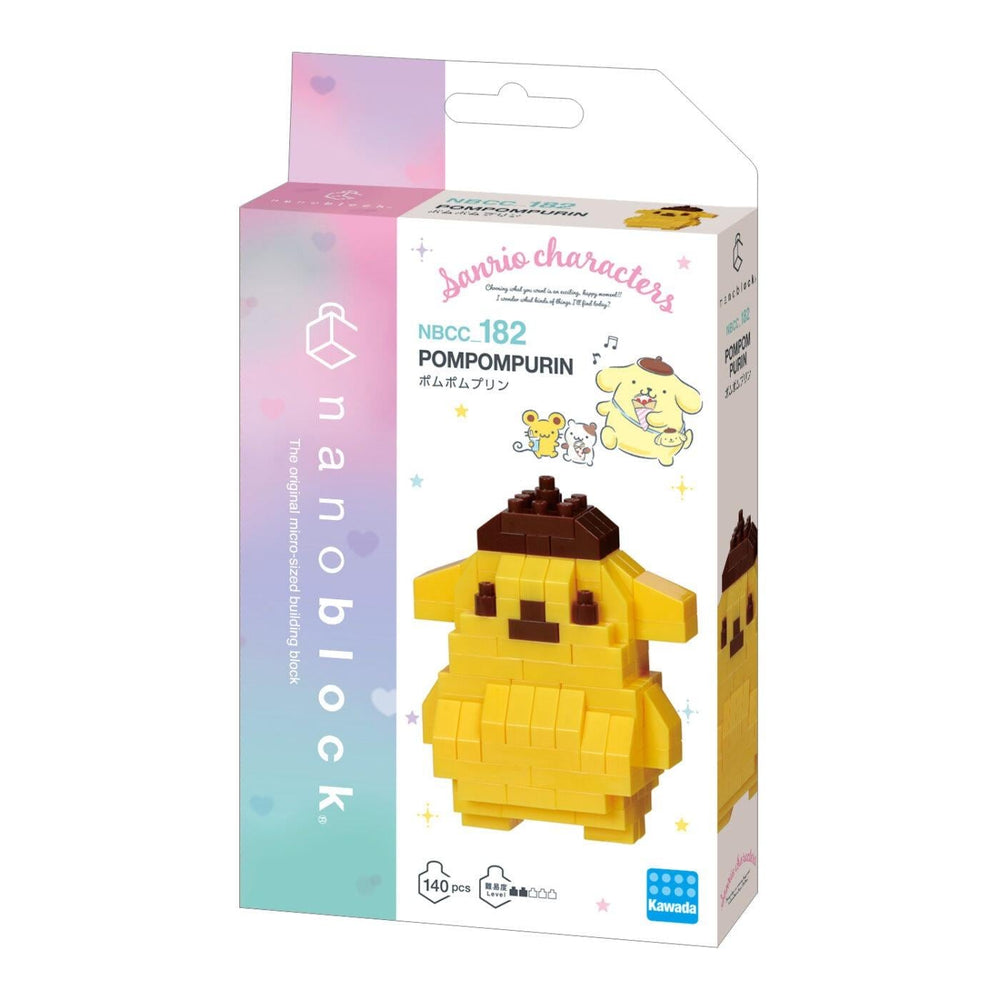 The image is a packaging box for a toy called Pompom PURIN, which is a yellow character from the Pokémon franchise.