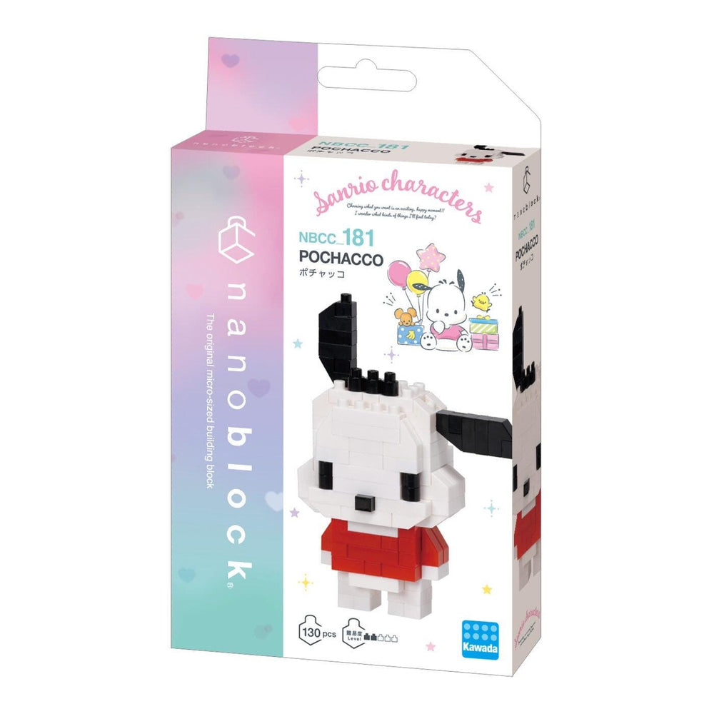 a packaging for a Nanoblock Pochacoo set, which is a small, colorful building block toy.