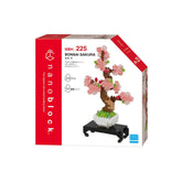 Bonsai sakura nano building blocks kit box with blooming pink flower tree on stand
