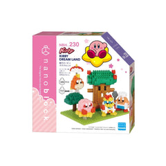 The image is a boxed set of building blocks featuring characters from the popular video game "Kirby". The boxes are pink and white, and the packaging includes a variety of characters such as a pink kitty, a green tree, and other colorful characters. The packaging also includes Japanese text and a small logo, indicating that the product is a "Nebo Block" designed for children.