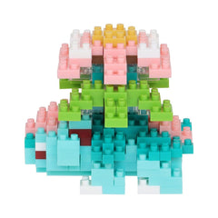 A colorful and intricate 3D model made of various building blocks in different colors, including pink, green, blue, and yellow.