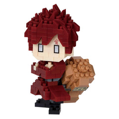 A figurine of a character with red hair and a red outfit, made of small Lego bricks.