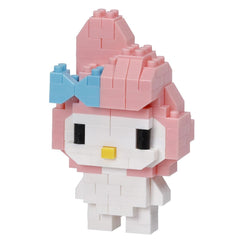 A pixelated image of a cute, colorful character resembling a Hello Kitty doll or toy.