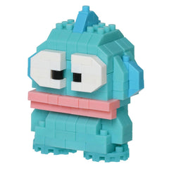 A colorful, playful toy made of small, square-shaped blocks in various shades of blue and pink.
