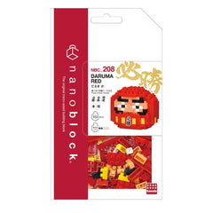 The image is a packaging for a product called "Nebo Block" that contains a red and gold design, including a pixelated image of a red and gold character and a pile of red and yellow building blocks.