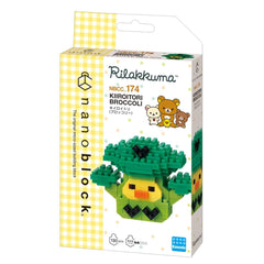 DIY nano building blocks kit box with yellow bird and green broccoli figure