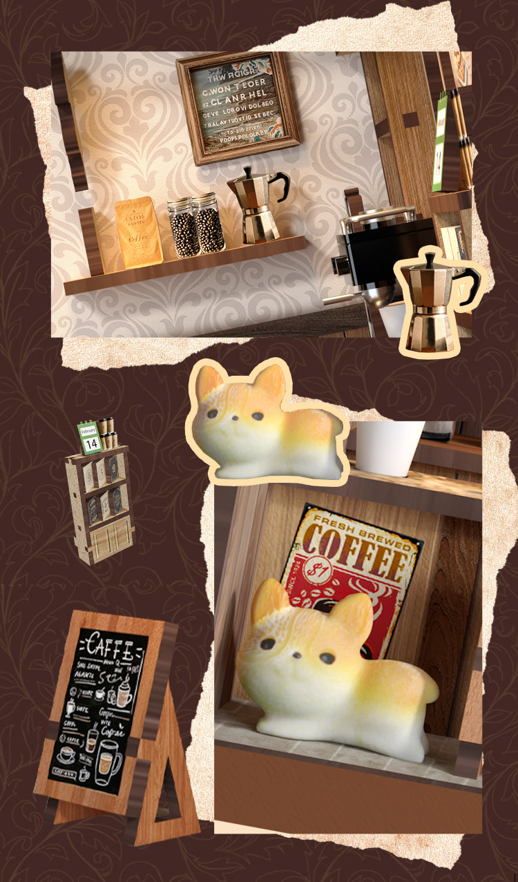 Cafe BookNook DIY miniature coffee shop kit: assorted café decor pieces with cups and menus.