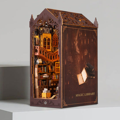 DIY Miniature Book Nook Kit - Magic Library (Wooden Sensor Light Diorama Bookshelf Insert, Craft Gift)