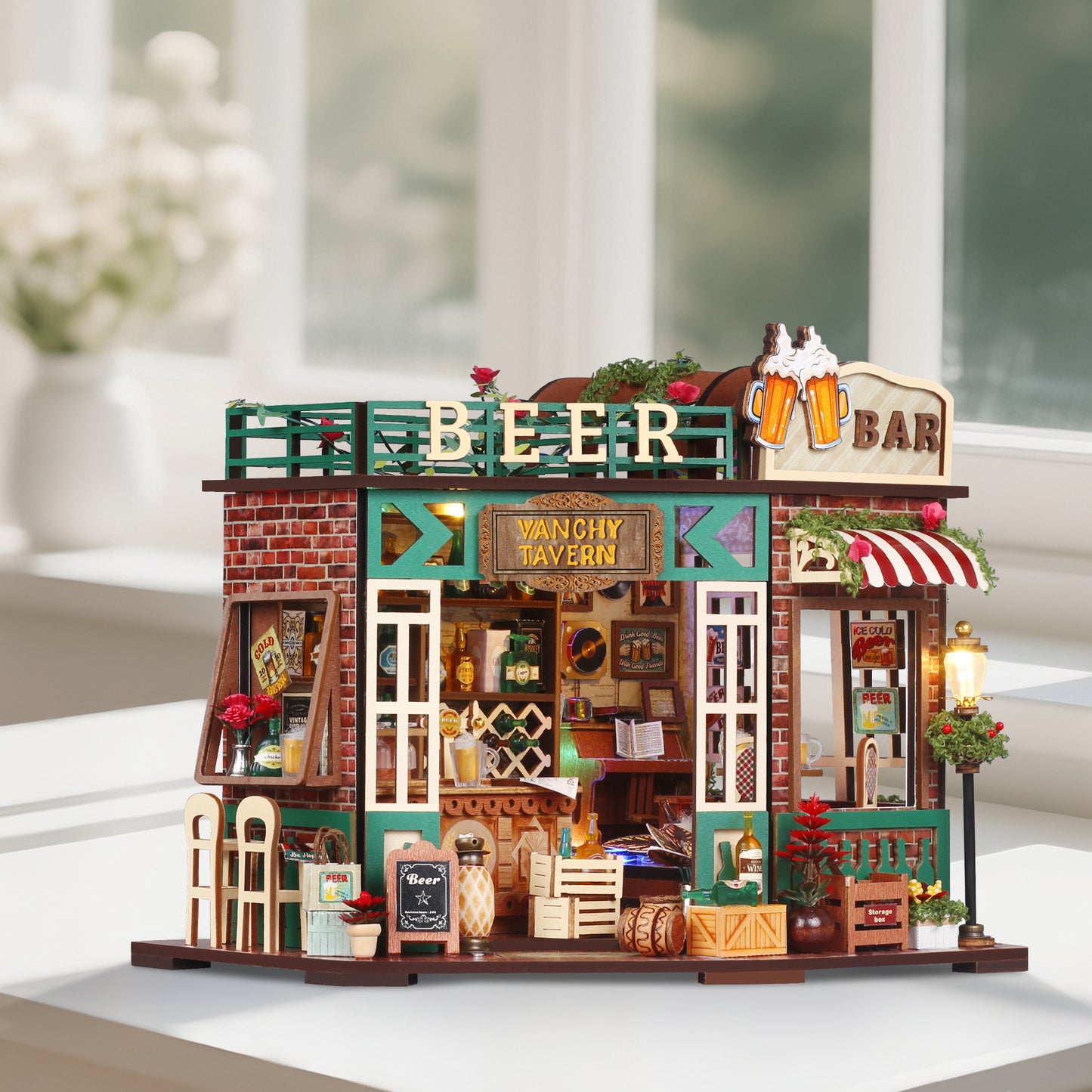 DIY Miniature Book Nook Kit -  Cozy Tavern (Dollhouse Vintage Pub, Bookshelf Insert, Craft Gift)