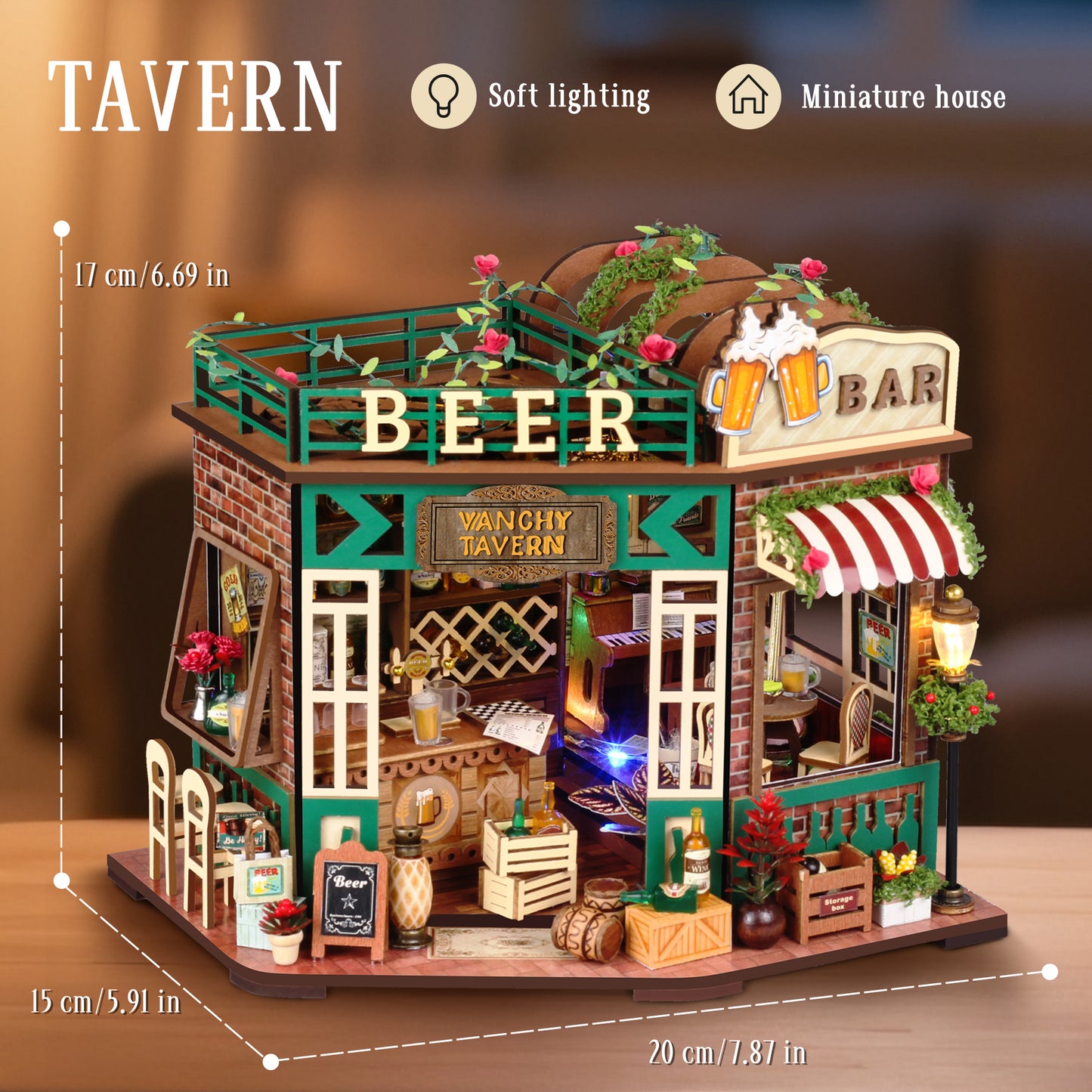 DIY Miniature Book Nook Kit -  Cozy Tavern (Dollhouse Vintage Pub, Bookshelf Insert, Craft Gift)