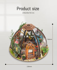 Miniature greenhouse house kit shown with 230mm by 150mm size markers.