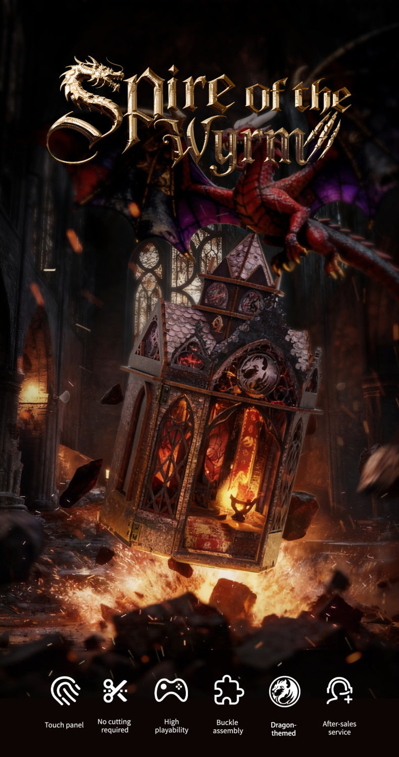 Tower of Dragon Habitat DIY Miniature Kit (Spire of the Wyrm Bookshelf, Wooden Epic Fantasy Craft Gift)