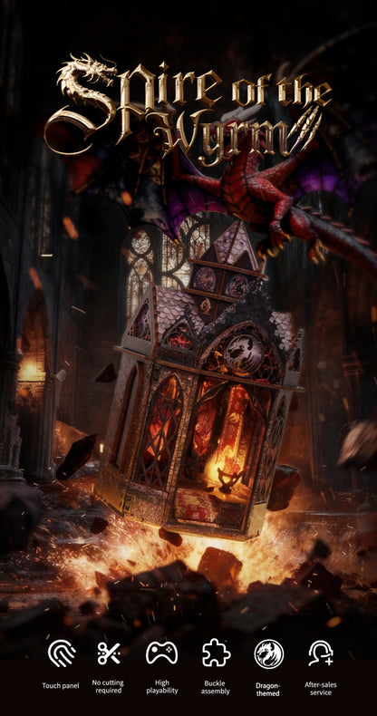 Tower of Dragon Habitat DIY Miniature Kit (Spire of the Wyrm Bookshelf, Wooden Epic Fantasy Craft Gift)