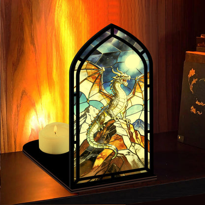 Dragon Gurdiance Bookend with Candle Glow