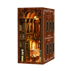 Wooden DIY book nook display kit with side panel arches and detailed interior levels