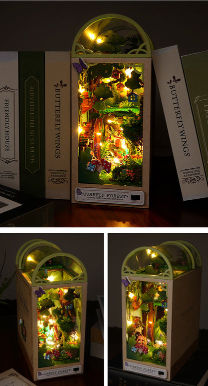 Firefly Forest DIY Book Nook Kit (Magical Woodland Bookshelf, Wooden Miniature Craft Gift)