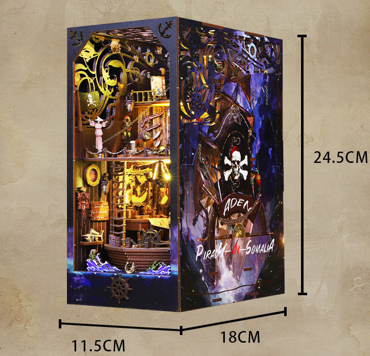 Pirate Voyage Style DIY Book Nook Kit (Ocean Adventure Ship Bookshelf, Wooden Miniature Craft Kits)