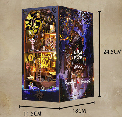 Pirate Voyage Style DIY Book Nook Kit (Ocean Adventure Ship Bookshelf, Wooden Miniature Craft Kits)