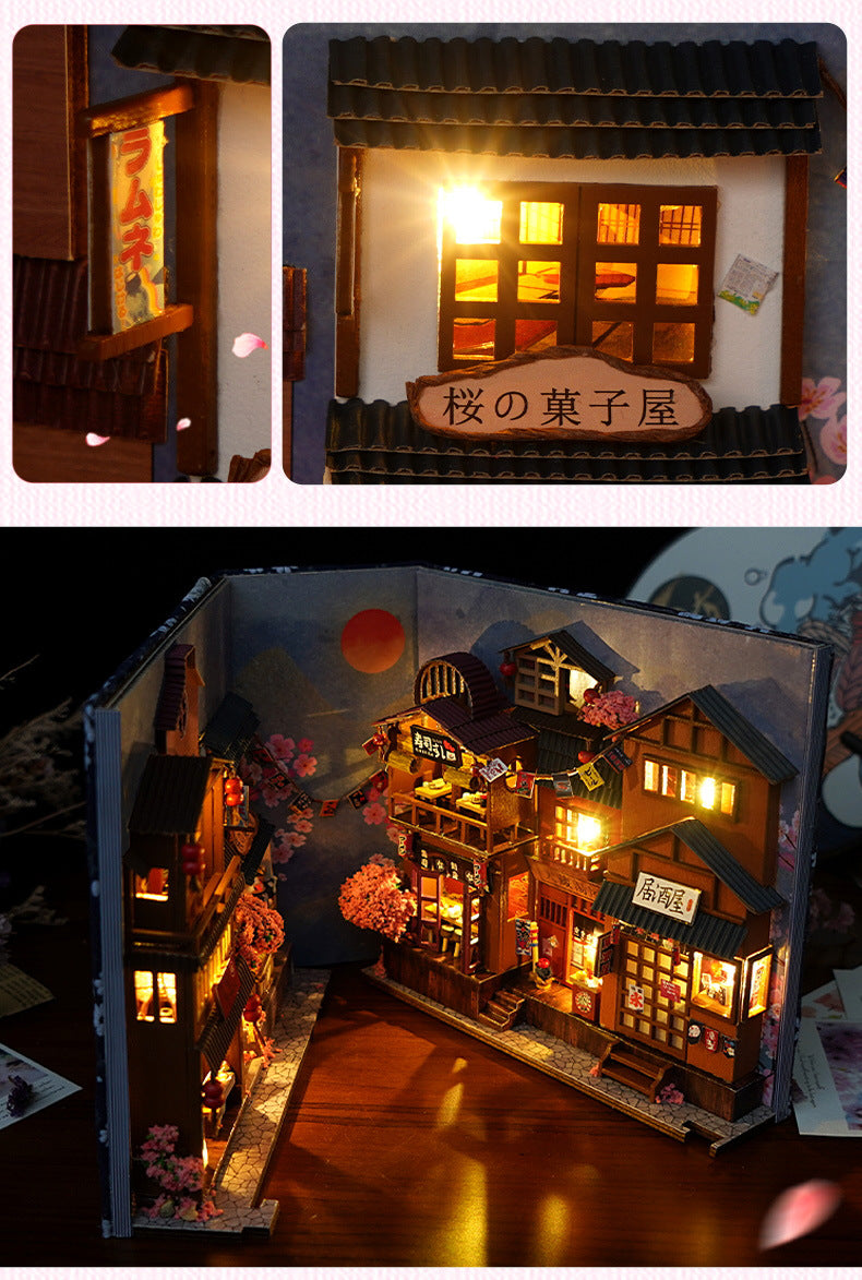 Japanese style DIY Book Nook Kit (Sakura Spring Street Bookshelf, Craft Gift)