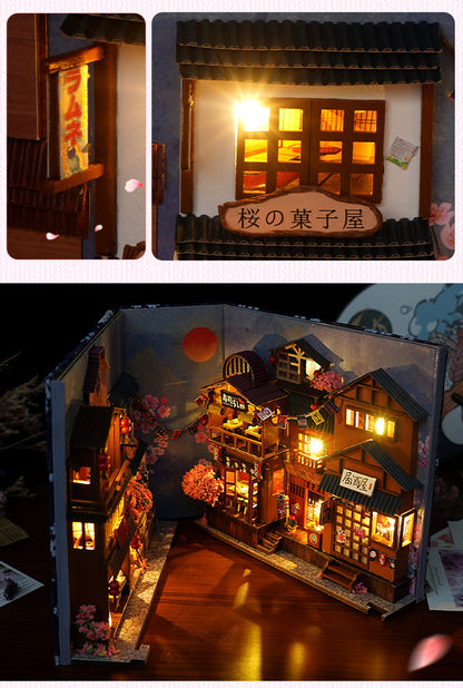 Japanese style DIY Book Nook Kit (Sakura Spring Street Bookshelf, Craft Gift)