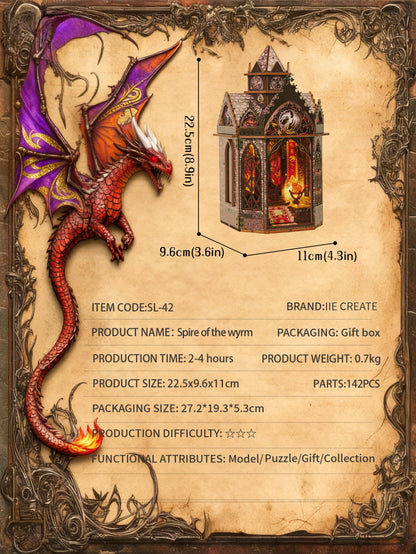 Tower of Dragon Habitat DIY Miniature Kit (Spire of the Wyrm Bookshelf, Wooden Epic Fantasy Craft Gift)