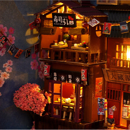 Japanese style DIY Book Nook Kit (Sakura Spring Street Bookshelf, Craft Gift)