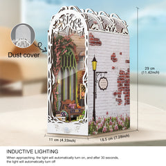 Miniature book nook kit dust cover piece with white arched lattice and garden scene