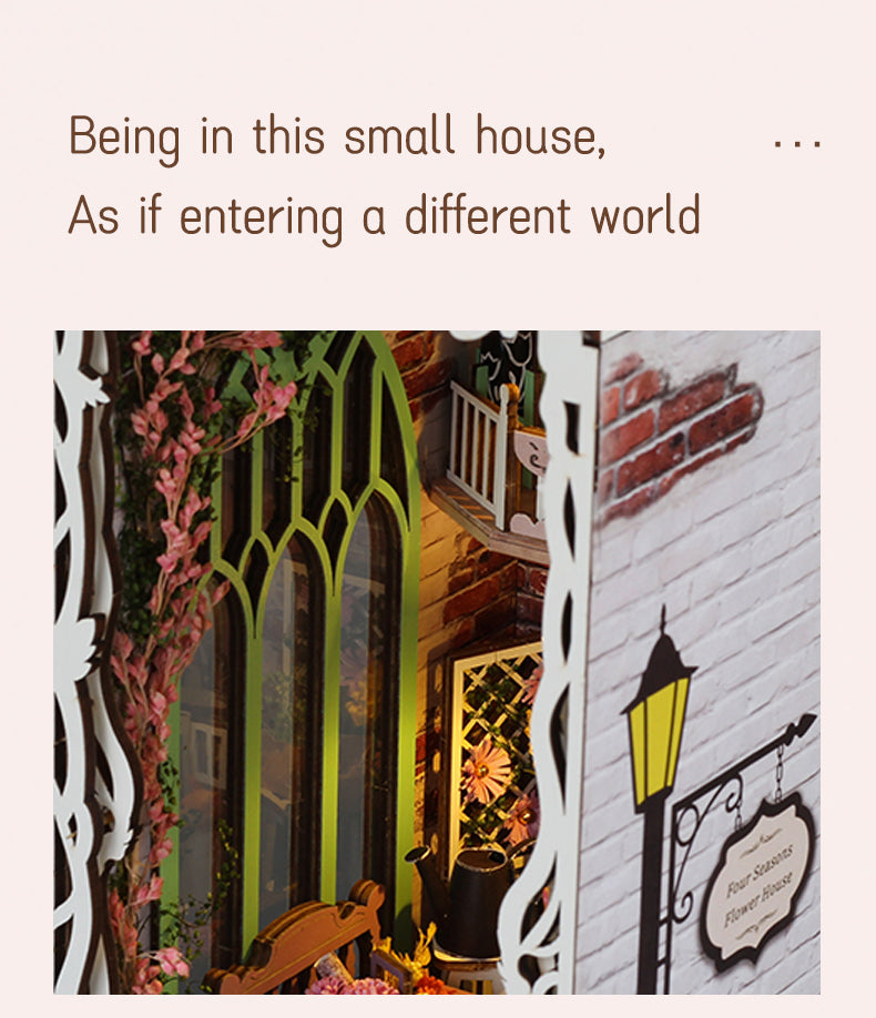 Flower House DIY Miniature Book Nook Kit (Mini Garden and Greenhouse scene, Bookshelf Insert, Craft Gift)