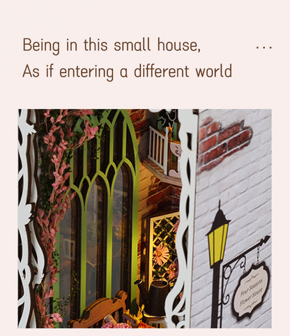 Flower House DIY Miniature Book Nook Kit (Mini Garden and Greenhouse scene, Bookshelf Insert, Craft Gift)