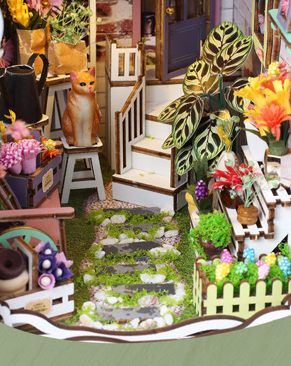 Flower House DIY Miniature Book Nook Kit (Mini Garden and Greenhouse scene, Bookshelf Insert, Craft Gift)