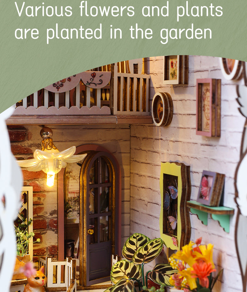 Flower House DIY Miniature Book Nook Kit (Mini Garden and Greenhouse scene, Bookshelf Insert, Craft Gift)