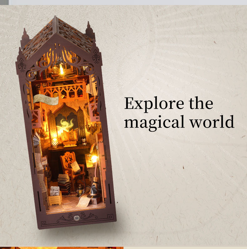 DIY Miniature Book Nook Kit - Magic Library (Wooden Sensor Light Diorama Bookshelf Insert, Craft Gift)