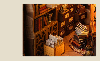 DIY Miniature Book Nook Kit - Magic Library (Wooden Sensor Light Diorama Bookshelf Insert, Craft Gift)