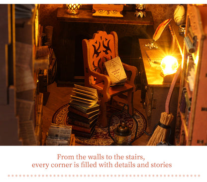 DIY Miniature Book Nook Kit - Magic Library (Wooden Sensor Light Diorama Bookshelf Insert, Craft Gift)