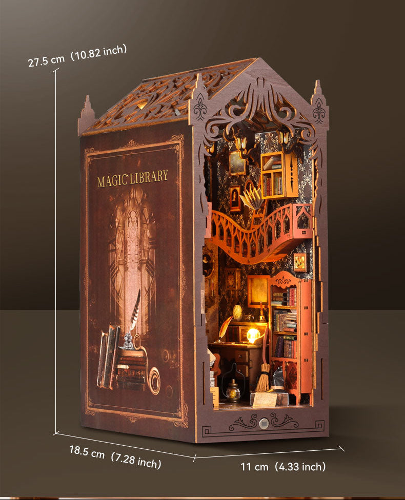 DIY Miniature Book Nook Kit - Magic Library (Wooden Sensor Light Diorama Bookshelf Insert, Craft Gift)
