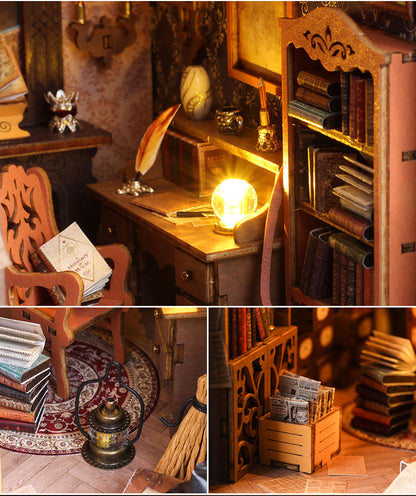 DIY Miniature Book Nook Kit - Magic Library (Wooden Sensor Light Diorama Bookshelf Insert, Craft Gift)