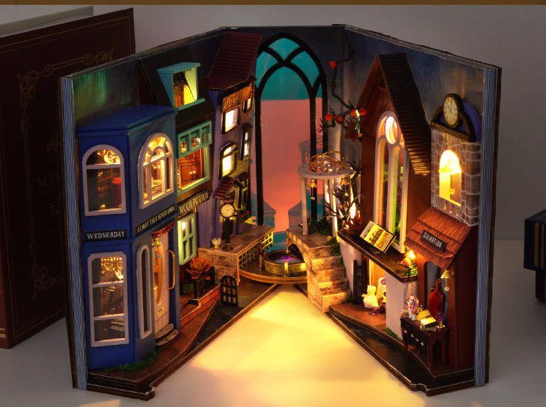 Magic Overture Street DIY Book Nook Kit (Fantasy Alley Bookshelf, Wooden Miniature Craft Gift)