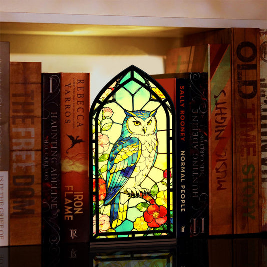 The Floral Owl Book Nook with Candle Glow