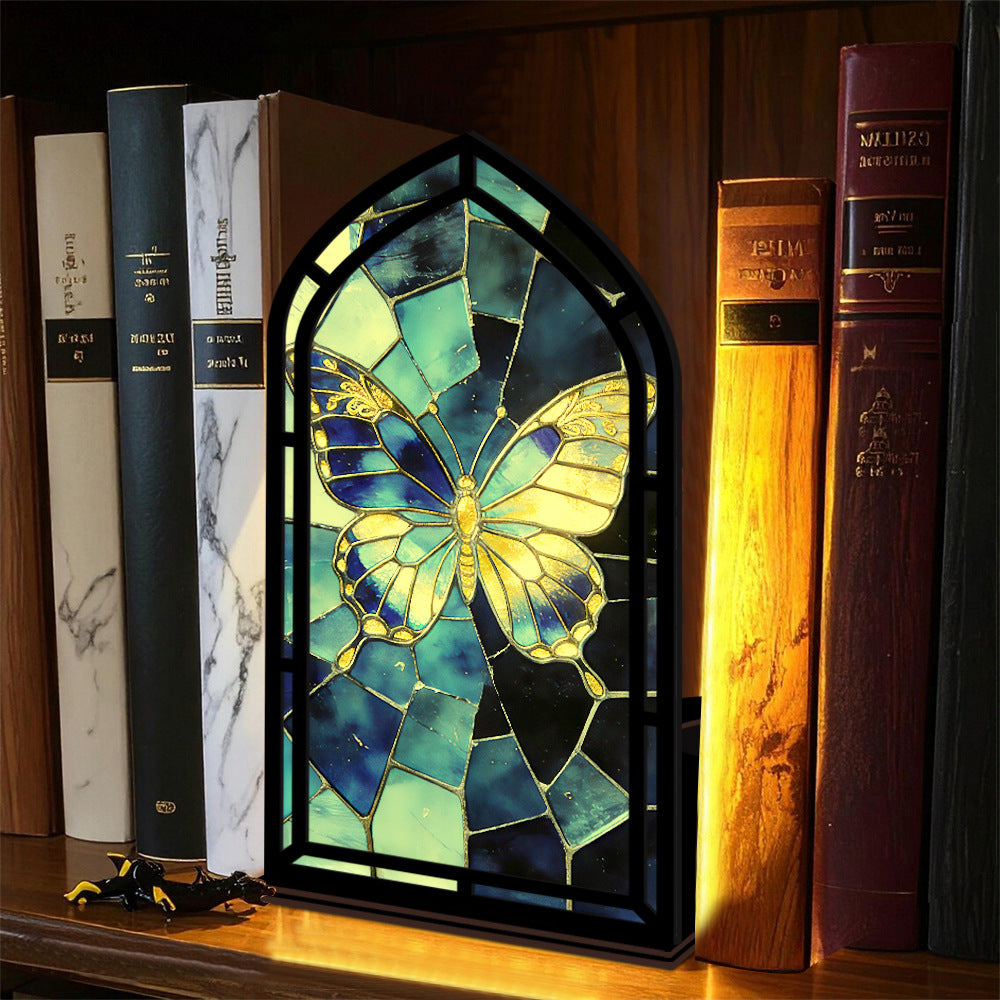 The Midnight Monarch - Sapphire & Gold Butterfly Book Nook with Candle Glow